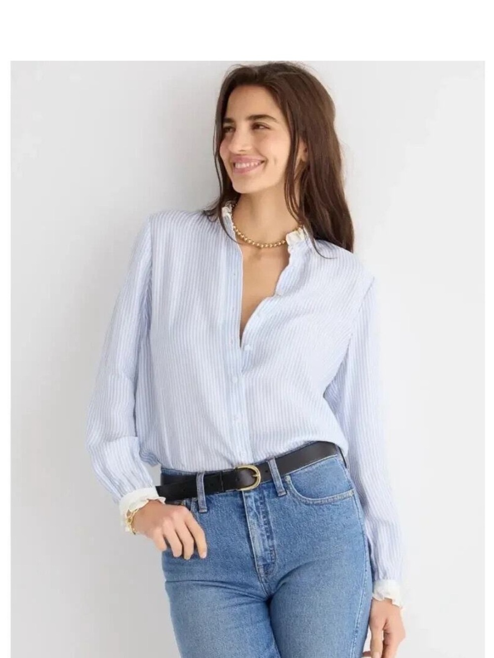 Jcrew drapey cupro-blend ruffle-trim shirt in stripe